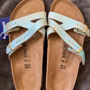 YAO SUEDE LEATHER WASHED METALLIC AQUA